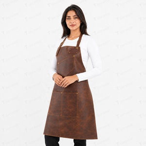 Delantal de Cuero Marrón para Mujer con Bolsillos, Manga Corta, Cierre de Broches, Impresión Digital, Uniforme para Camareros de Restaurante y Bar - Product Image 2