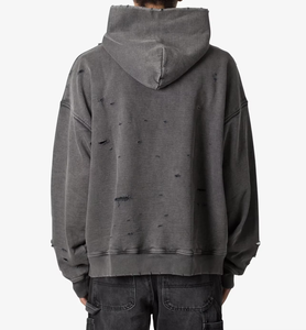 Vente en gros de sweats à capuche délavés 2025 lourds pour hommes de haute qualité en coton molletonné Vintage Distressed Acid Wash Pull Design pour l'hiver - Product Image 2