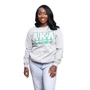 Sweat-shirt à manches longues gris sororité pour femmes grecques 2025 avec lettres XAKA roses et vertes, mélange de coton décontracté personnalisé - Product Image 1