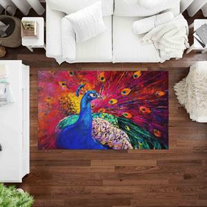 Tapis coloré motif paon : Tapis animalier imprimé en 3D, tapis de couloir, avec poils doux - Product Image 2