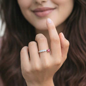 Bague Solitaire Cœur en Argent 925 Zarkan avec Rubis et Diamant Américain, Coupe Émeraude, Plaqué Rhodium, Bijou de Fiançailles en Platine - Product Image 3