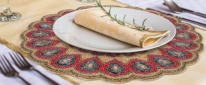 Glass Beaded <b>Round</b> Scalop Floral Gold Red Grey <b>Placemats</b> for Dining Table Beaded <b>Placemats</b> for Holiday & Christmas Thanksgiving - Product Image 5