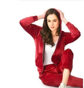 OEM Custom Logo Velvet Pink Color <b>Hoodies</b> Tracksuit Jogger Suits Set Velvet Cropped Tracksuit Woman <b>Velour</b> Two Piece Breathable - Product Image 3