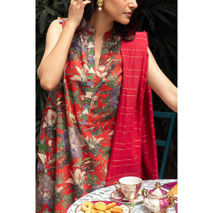 Traje Casual de Verano de 3 Piezas con Estampado Jacquard Lurex y Dupatta a Rayas con Decoración de Botones - Modelo SP-52086 - Product Image 1