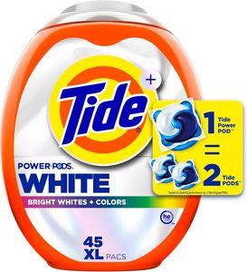 Cápsulas de Detergente para Ropa Tide Power PODS Blancas, 45 Unidades, Blanqueamiento Brillante + Protección del Color - Product Image 1