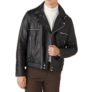 Chaqueta de cuero clásica premium OEM personalizada en color marrón oscuro para hombre, chaqueta de motociclista con cuello alto y cremallera para hombre. - Product Image 4