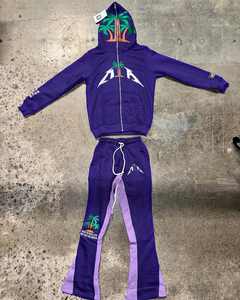 Conjunto acampanado de nuevo diseño para hombre, forro polar grueso, 100% algodón, Sudadera con capucha de dos piezas y pantalones de chándal acampanados, conjunto de joggers apilados para hombre - Product Image 1