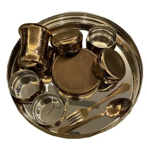 Premium Kwaliteit Indian Roestvrij Staal Thali Set Voor Dineren Servies Indiase Traditionele Premium Kansa Bronzen Thaliset