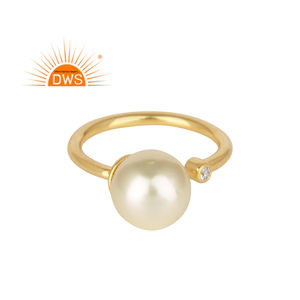 Bague en perle naturelle plaquée or 18k, argent, pierre précieuse ajustable, fabrication de bijoux, meilleure vente - Product Image 1