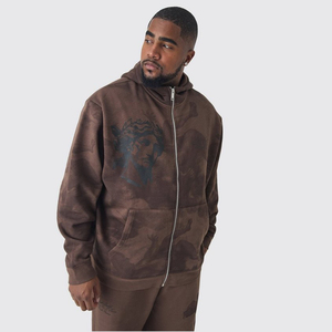2025 chándal 100% algodón lavado ácido peso pesado serigrafía Logo pantalones acampanados y cremallera conjunto de Sudadera con capucha para hombres - Product Image 1