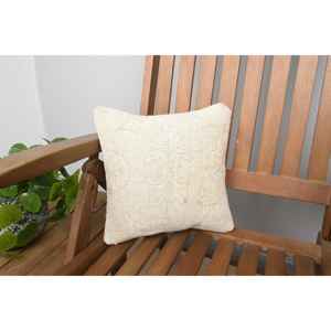 Oreiller en laine beige Design rustique 12x12 pouces Kilim turc Patchwork luxe Vintage motif moelleux Portable pour literie utilisation au sol - Product Image 1