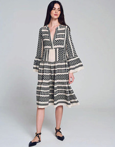 Nouveautés Robe tunique courte une pièce faite à la main pour femmes col en V texturé respirant léger viscose/coton pour l'été - Product Image 1