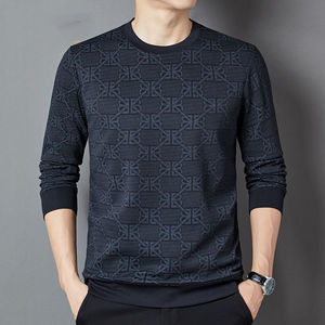 Pull-over décontracté à la mode pour hommes Pull à manches longues avec col imprimé pour le printemps et l'automne Usage quotidien Respirant Taille large devant - Product Image 5