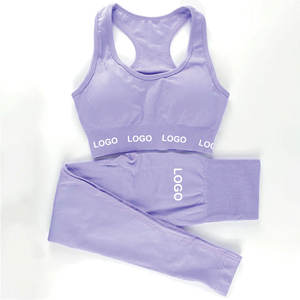 Premium Quality Breathable Women Gym Wear Custom Two Piece Sport Sleeveless Crop <b>Top</b> Yoga Polyester Rib Spandex Bra <b>And</b> Pant <b>Set</b> - Product Image 2