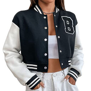 Custom Low MOQ <b>Ladies</b> Fashionable Crop Leather Varsity Jackets Leather <b>Tops</b> Lightweight Short Jacket Coat - Product Image 6