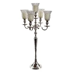 Globi di cristallo candelabri decorativi per candele da sposa fantasia candelabri in metallo lucido in vendita a basso prezzo