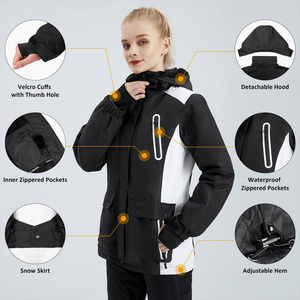Chaquetas de esquí para mujer hechas a medida con capucha, forro térmico con cremallera completa, material resistente al agua para esquiar y uso al aire libre - Product Image 3