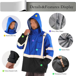 Chaleco reflectante al por mayor de alta visibilidad, ropa de trabajo cálida desmontable multifuncional, 4 en 1 Uniformes, chaqueta de trabajo de seguridad de algodón - Product Image 3