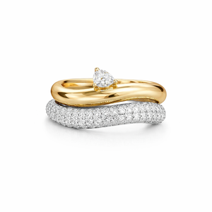 Elegante Anillo Ondulado con Diamantes Pavé, Anillo de Cóctel Curvo de Oro Puro de 18K con Diamantes Cultivados en Laboratorio, Anillo de Forma Libre, Anillo de Compromiso - Product Image 2