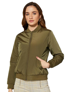 New Premium Quality Stylish <b>Women's</b> Varsity <b>Bomber</b> <b>Jackets</b> Stand Breathable Nylon Waterproof Finished Custom Logo Plain Dyed - Product Image 2