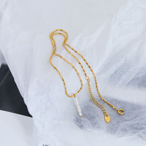 Collar de Perlas de Agua Dulce con Colgante de Acero Inoxidable 316L Resistente al Agua y al Deslustre, Chapado en Oro de 18k, para Mujer - Product Image 5
