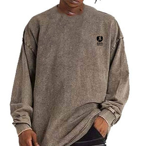 เสื้อสเวตเชิ้ตผู้ชายสไตล์วินเทจ ล้างสีแบบแอซิด แขนยาว คอกลม เนื้อผ้านุ่ม ใส่สบาย เหมาะสำหรับใส่ลำลองและใช้งานในชีวิตประจำวัน - Product Image 3