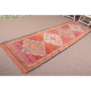 Alfombra Turca Vintage de 3x10.8 pies (92x328 cm), Alfombra Geométrica Herki Naranja Rosa - Product Image 2