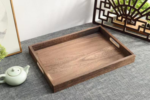 Plateau de service rectangulaire en bois moderne et élégant, plateau de table basse en bois, plateau à bougies - Product Image 3