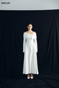 2024 nouvelle conception femmes robes à la main perlée Lynne hors de l'épaule robe coton mélange Jersey haute couture blanc - Product Image 4