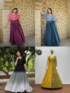 Anarkali พิมพ์ Kurti สำหรับผู้หญิงอินเดียในเสื้อผ้าชาติพันธุ์ความยาวของแป้งมาใหม่ล่าสุดแขนปกติคอเรือสีฟ้า - Product Image 2