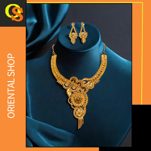 Usine Vente Collier Boucles D'oreilles Ensemble avec Plaqué Or 22K Style Unique Femmes Porter Collier Boucles D'oreilles Ensemble Bijoux - Product Image 2