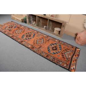 Tapis Kilim Vintage Orange Bleu Patchwork Design 3.1x11.1ft Fait Main Traditionnel Laine Jute Rectangle Abstrait Salle À Manger Latex - Product Image 3