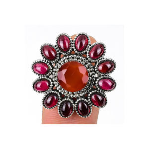 สินค้ามาใหม่คาร์เนเลี่ยนตัดกลมคาร์เนเลียนและพลอยโกเมนเจียระไนทรงรีดีไซน์เนอร์เครื่องประดับชั้นดี925เรือนเงินแท้ชุดแหวน - Product Image 3