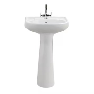 Lavabo de cerámica blanca de Arte Moderno con soporte-Pedestal de lavabo de pie para baño y uso interior/exterior - Product Image 3