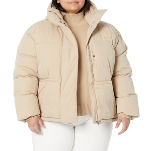 Veste matelassée à capuche pour femme, manteau d'hiver isolé, vêtement d'extérieur chaud et rembourré, élégant, beige, avec fermeture à boutons-pression - Product Image 1