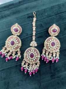 Boucles d'oreilles en alliage de cristal avec Maang Tikka, style ethnique, bijoux de mode pour femmes, mariage, festival, fête et occasions de cadeaux - Product Image 1
