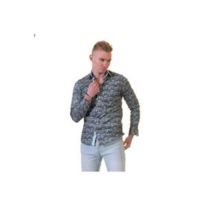 Caqui verde azul chal estampado lavado slim fit camisa de hombre - Product Image 4