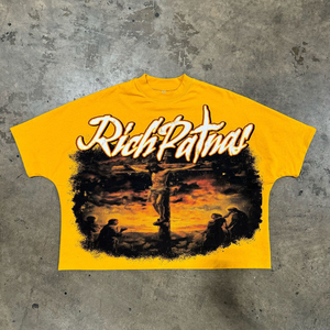 เสื้อยืดโอเวอร์ไซส์ ผ้าถัก โพลีเอสเตอร์/คอตตอน เนื้อหนา คอกลม แขนสั้น ทรงปกติ สีพื้น สำหรับผู้ชาย แต่งขอบตัดกัน - Product Image 5