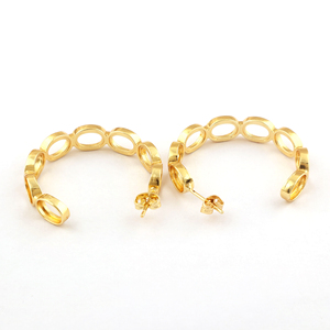 Pendientes de aro de metal de Latón chapado en oro de gran tamaño, collar en blanco liso, forma circular ovalada, pendientes de aro de poste de oreja de piedras preciosas - Product Image 5