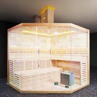 Kotak Modern tradisional Finlandia Sauna cemara populer Sauna tradisional 8 orang dengan garam Himalaya batu Budaya