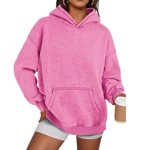 Sweat-shirt à capuche pour femme, coupe ample, manches longues, style streetwear, délavé à l'acide, personnalisable OEM ODM, polyester/coton - Product Image 1