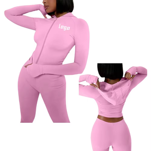 Chándales de mujer, mallas ajustadas para gimnasio, conjunto de dos piezas, chaqueta de manga larga con cremallera, sudadera, pantalones acampanados, conjunto de chándales para mujer - Product Image 3