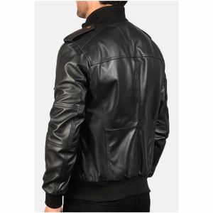 Veste pour hommes Vestes pour hommes Veste en cuir de vachette pour homme en blouson d'hiver marron avec poches latérales - Product Image 3