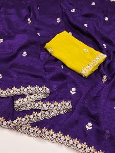 Le plus à la mode exclusif couleur pourpre Sari élégant Blouse élégant fantaisie ethnique dernière à la mode indien Boutique fête porter vêtements de mariée - Product Image 2
