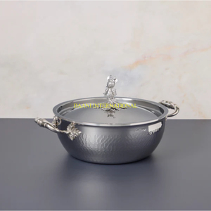 Ensemble de cuisine en cuivre fait main avec boutons de couvercle Lotus, bouilloire et plat de service, batterie de cuisine élégante et collection de rangement pour la maison - Product Image 6