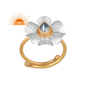Dernière conception faite à la main 18K plaqué or topaze bleue naturelle bague de conception florale de pierres précieuses fabricant de bijoux personnalisés - Product Image 1