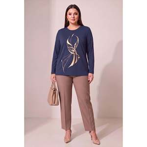 Blusa de punto con detalle de estampado especial, talla grande, color azul marino - Product Image 5