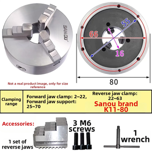 <span class=keywords><strong>Mandrin</strong></span> de <span class=keywords><strong>tour</strong></span> <span class=keywords><strong>à</strong></span> 3 mâchoires haute précision K11 pour le tournage du bois et du métal 80 <span class=keywords><strong>mm</strong></span>-320 <span class=keywords><strong>mm</strong></span> - Product Image 6