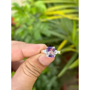 925 <b>Silver</b> Natural Amethyst Diamond <b>Ring</b> - Product Image 1