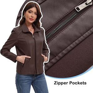 Chaqueta de Cuero para Mujer, Estilo Motociclista, con Cierre, Chaqueta Moderna para Salir - Product Image 3